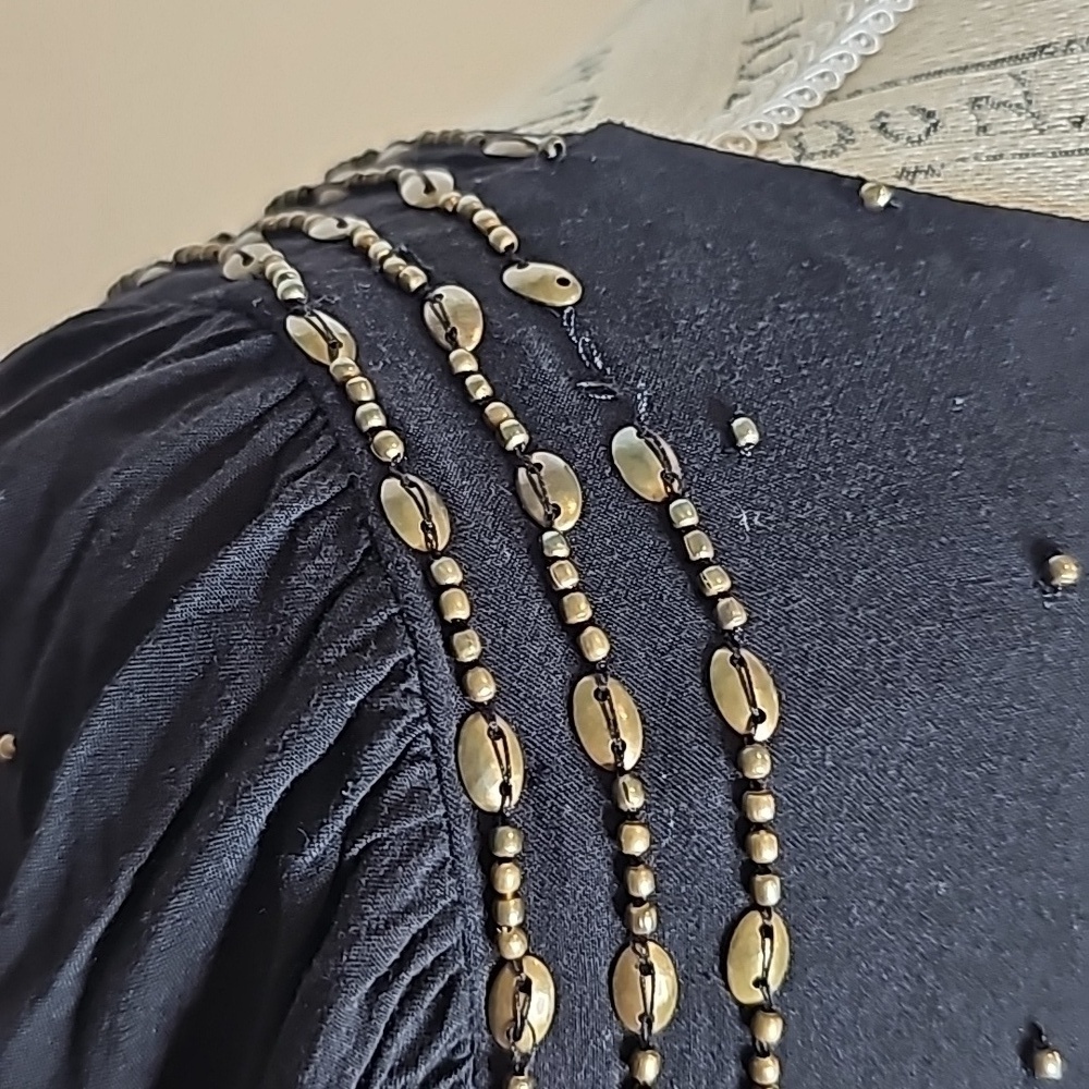 Anthro Floreat Austral Black Beaded Embroidered Boho Peasant Blouse - Size Small - Picture 9 of 12